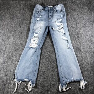 Risen Jeans Juniors 9/29 Light Wash Mid Rise Straight Distressed Fringe Denim